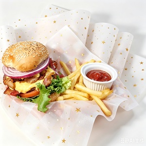 Custom Virgin Digital Printed Greaseproof Starch Coated Kraft <b>Tissue</b> <b>Paper</b> Gold Stars Food Packaging Roll 80GSM Uncoated Single - Product Image 1