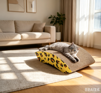 Griffoir pour chat pliable et réutilisable à 2 niveaux, écologique, durable, luxueux, moderne, en carton ondulé et lin, pour Halloween