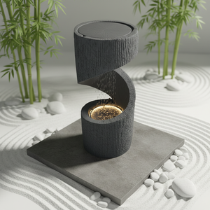 Fontaine d'eau solaire moderne en résine, faite à la main, avec lumières LED - Montage au sol 35x75cm, intérieur/extérieur, décoration de jardin Art Déco de luxe - Product Image 2