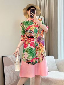 Elegante estilo chino <span class=keywords><strong>nuevo</strong></span> vestido de talla grande para Primavera Verano 2025 falda acampanada reductora de edad patrón Floral imperio para chicas gordas - Product Image 2