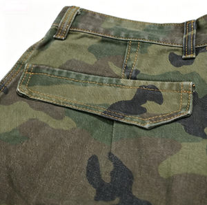 Shorts cargo camouflage pour homme, taille mi-haute, en toile déchirée, style workwear, respirant, 100% coton, fermeture boutonnée - Product Image 4
