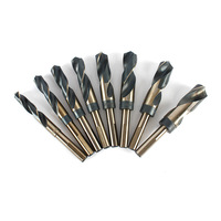 Jeu de 8 forets hélicoïdaux HSS à tige réduite en or noir, acier à grande vitesse, conception torsadée étendue, tailles SAE pouces 9/16 "-1".