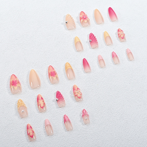 24 <span class=keywords><strong>faux</strong></span> ongles en forme d'amande, rose blush, <span class=keywords><strong>motif</strong></span> floral 3D, style français simple et doux, pour femmes, artificiels, portables - Product Image 5