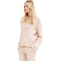 Ensemble décontracté deux pièces en cachemire pour femme : sweat à capuche et pantalon tricoté coupe décontractée pour l'automne