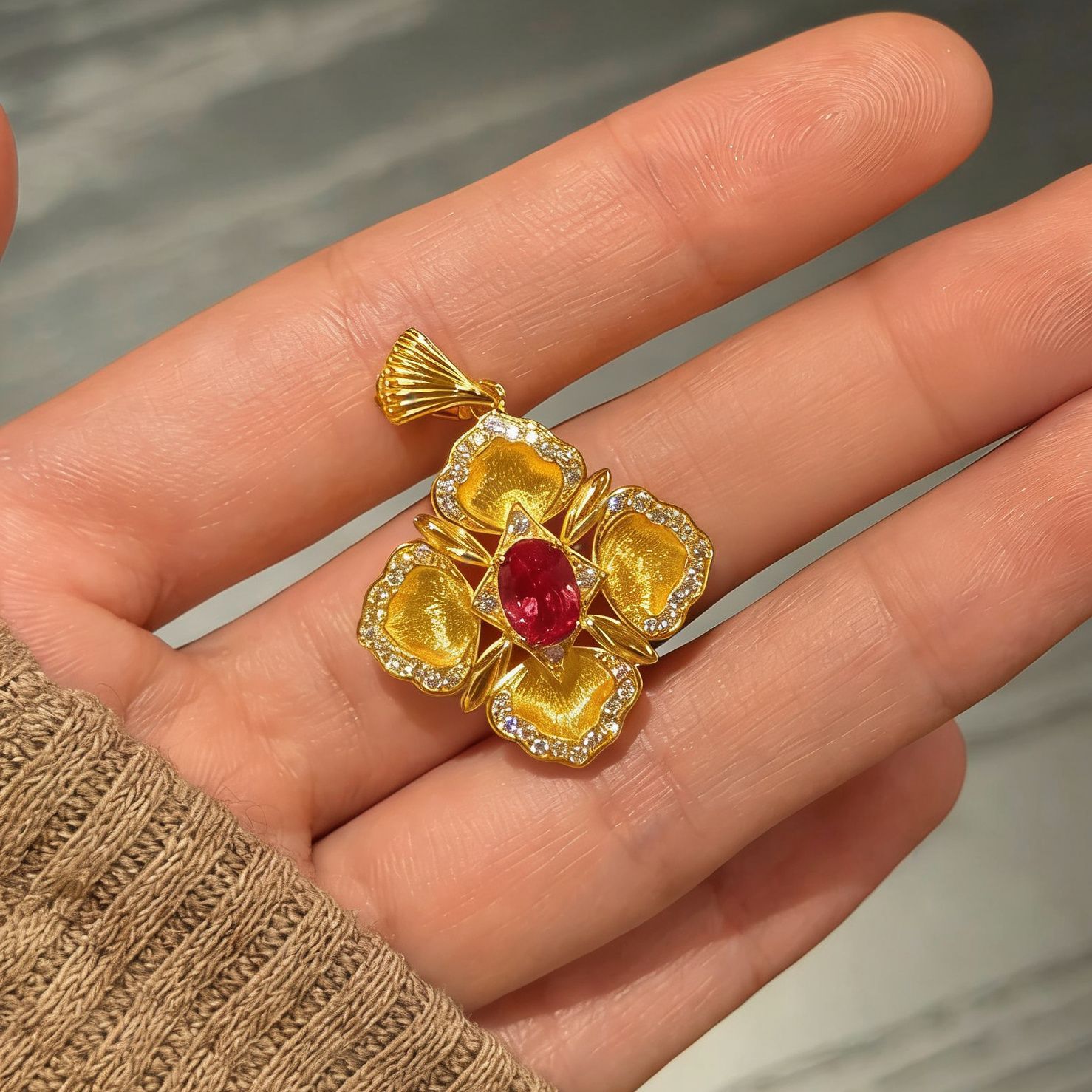 Red corundum pendant-without chain