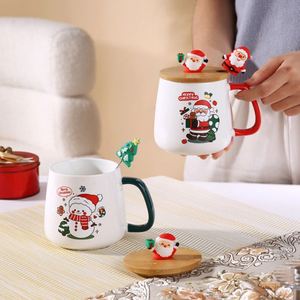Cute Christmas Gift <b>Mug</b> with Lid Spoon High Beauty Santa Claus Elk Ceramic Cup Gift - Product Image 4