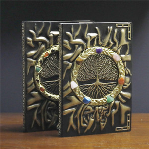 Carnet Magique en Cristal Naturel, Design Arbre de Vie avec Pierres Rondes Mixtes, Incrusté de Pierres Précieuses Sept Couleurs, Journal de Guérison - Product Image 1