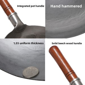 <span class=keywords><strong>Wok</strong></span> al por mayor sin recubrimiento, estilo occidental integrado, hecho a mano, estilo antiguo, con mango de madera, 32 cm, base de hierro forjado, para estufa de gas - Product Image 4