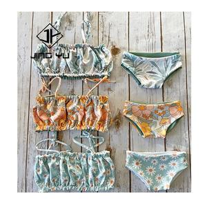 Maillot de bain professionnel OEM personnalisé, imprimé, recyclable, de haute qualité, deux pièces plissé pour enfant - Product Image 1