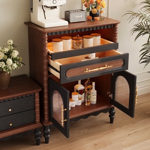 French Retro Style <b>Sideboard</b> Solid Wood <b>Storage</b> Cabinet Two-Tone Design For Dining Room - Product Image 2