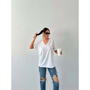 Camiseta Básica con Cuello en V para Mujer, 100% Algodón Jersey, Transpirable, Manga Regular, Blanca - Product Image 5