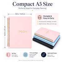 Carnet à spirale A5 personnalisé avec reliure Wire-O, agenda hebdomadaire pour l'école, le bureau, les études, les affaires et les cadeaux, papier offset