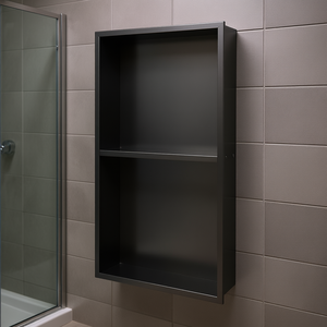 Niche de douche double étagère en acier inoxydable 13 x 25 noir canon de fusil, étagères de salle de bain murales encastrées - Product Image 2