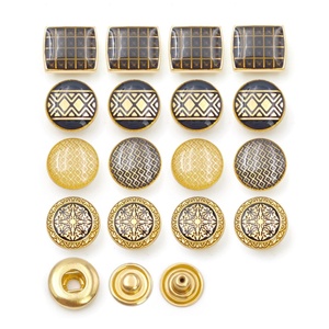 Classic Metal Shank <b>Buttons</b> with Embossed Logo Diamond Pattern Round Nickel-Free Gold Plated - Product Image 3
