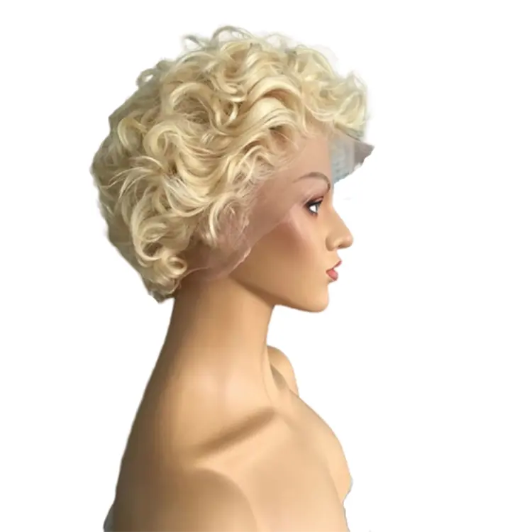 Bionda riccia taglio corto pixie parrucca marilyn monroe stile 100% dei capelli umani anteriore del merletto di 313 parrucca