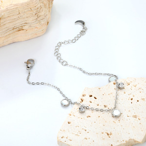 White <b>Shell</b> Round <b>Bracelet</b> For Women Stainless Steel Moon Shape Gift Jewelry Geometric Design Circular Polka Dots Style - Product Image 1