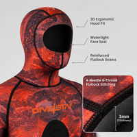 DIVESTAR Custom Hood Merah Hitam Camo 2-Piece Lengan Panjang Tahan Air Bernapas 3mm Neoprene Wetsuit Pakaian Selam untuk Spearfishing