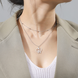 Collana in acciaio inossidabile placcato in oro per mamma <span class=keywords><strong>e</strong></span> bambino collana da donna a doppio strato per mamma regalo per la festa della mamma della famiglia - Product Image 2