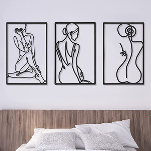 Mettre en place Décor 3d Noir Bois Ligne Peinture Art Chambre Salon Minimaliste Décor À La Maison En Bois <span class=keywords><strong>Mur</strong></span> Art - Product Image 1