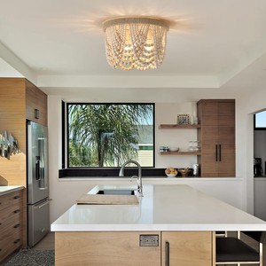 Dining <strong>Nursery</strong> Room Bedroom Hallway Entryway Passway Wood Beaded Flush Mount Ceiling <strong>Light</strong> Rustic Chandelier Boho <strong>Light</strong> <strong>Fixture</strong> - Product Image 3