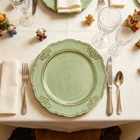 Assiette de présentation en plastique PP durable, style européen vintage vieilli, motif personnalisé cœur bleu, bord floral gaufré