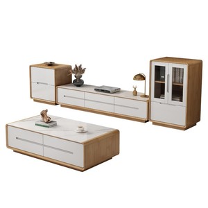 Solid Wood Floor Standing Tv Cabinet And Coffee Table Set Minimalist Living Room Furniture <b>Walnut</b> Color - Product Image 4