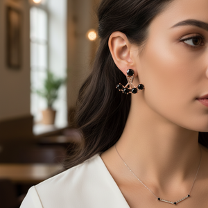 Round Design Black Zircon Stone Ear <b>Jackets</b> Woman Earrings Geometric Turkish Handmade 925 Sterling <b>Silver</b> Jewelry - Product Image 3