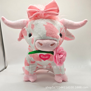 Peluche de vaca rosa, regalo de San Valentín para adolescentes, animal de peluche suave de 30 cm con rosa y lazo - Product Image 3
