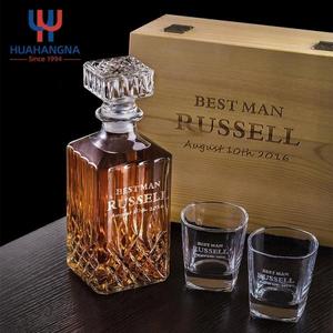 Wholesale 700ml Custom Logo Square Glass Liquor Whisky <b>Decanter</b> <b>Set</b> with 2 <b>Whiskey</b> Cups for Wedding - Product Image 1