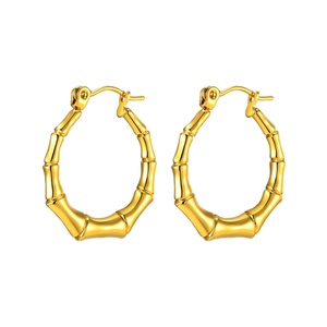 Pendientes de Acero Inoxidable con Baño de Oro de 18K, Estilo Retro, con Hebilla en Forma de U y Textura de Bambú, Joyería de Moda para Mujer, para Fiestas - Product Image 1