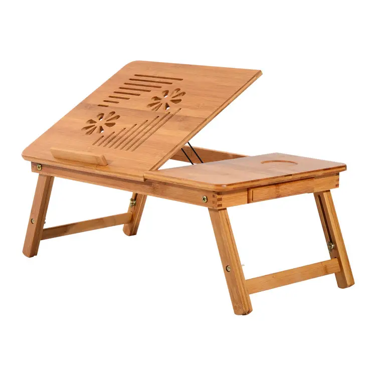Mesa plegable de bambú para ordenador portátil, escritorio para dormitorio, venta al por mayor