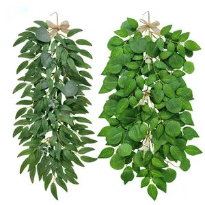 Commercio all'ingrosso eucalipto soffitto appeso foglie verde ghirlanda artificiale a buon mercato eucalipto foglie di salice appeso ghirlanda
