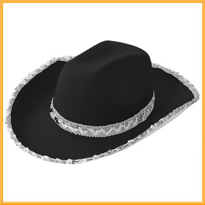 Chapeau de cowboy à paillettes Chapeau de cowboy avec garniture argentée pour Western <span class=keywords><strong>Jazz</strong></span> Disco Nightclub Rave - Product Image 2