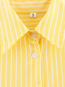 ZEVITY Camicia da donna vintage elegante a maniche lunghe con stampa a righe gialle, camicetta da lavoro con design semplice e tasche - Product Image 5