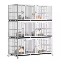 Système de cage d'élevage moderne et simple en acier inoxydable pour chats et chiens, à trois étages, avec plateaux en plastique solide à double couche et cloisons