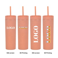 Vente en gros, gobelet à eau droit multicolore, Logo personnalisé, 16oz, gobelet moulant réutilisable, gobelets en plastique mat avec couvercle