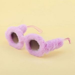Nouveauté, lunettes de soleil personnalisées avec logo, en fourrure douce, en velours, pour soirée, lunettes de soleil surdimensionnées, rondes, en peluche, pour femmes - Product Image 5