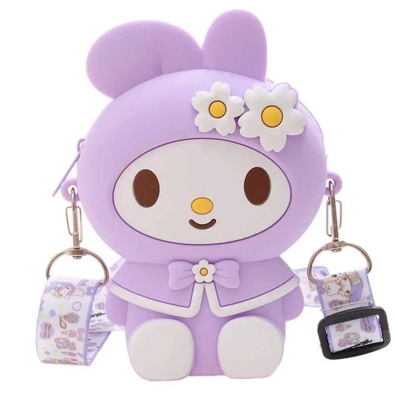 Cartoon anime character cute little flower silicone bag coin purse mini messenger bag earphone bag girl gift