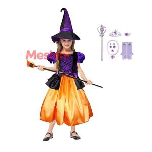 Vestidos de Fiesta de Carnaval Hechos en Fábrica MS, Vestido Morado y Naranja de Manga Corta con Burbujas, Disfraces de Bruja de Halloween para Niñas - Product Image 1