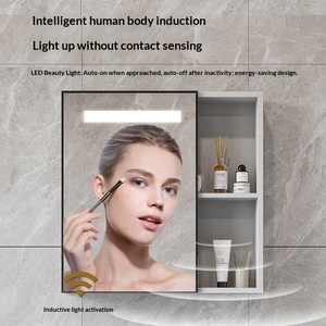 Miroir de salle de bain intelligent avec éclairage intégré, design moderne et <span class=keywords><strong>simple</strong></span>, en fibre de carbone, anti-buée, avec rangement mural - Product Image 5