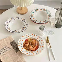 Rede prato criativo prato de palha, chapéu pequeno fresco flores ocidental placa de sopa profunda prato de cerâmica utensílios de mesa