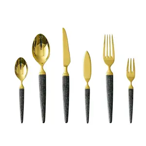 Sublimation cafe crockery color elegant flatware handle for gold copper serving brass hammered stanley rogers cutlery set