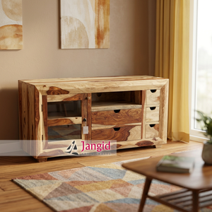 Modern Style Sheesham Wooden <b>Tv</b> <b>Stands</b> <b>Tv</b> Cabinet <b>Tv</b> Unit with 5 Drawers 1 Door & Shelf Handcrafted For Living Room Hotel - Product Image 2