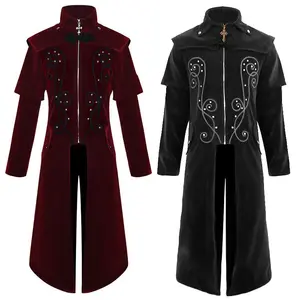Fantasia gótica steampunk medieval vintage, devedor vampiro, casaco vermelho, traje cosplay, vitoriano, tribunal, baralho, sobretudo