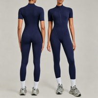 Combinaison de yoga moulante à col montant et demi-zip à manches courtes pour femme, idéale pour la gym, le Pilates et le fitness