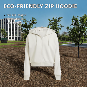 Women's Eco-Friendly 3-Stripes French Terry Full <b>Zip</b> Hooded Wonder Alumina/<b>White</b> M - Product Image 2