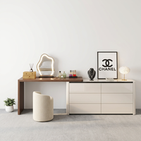 Table de maquillage en bois massif avec miroir éclairé, réglable, six tiroirs, finition laquée pour chambre à coucher
