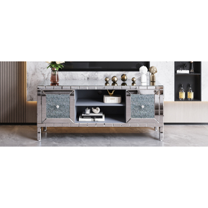 <b>Mirrored</b> TV Stand 60 Inch Crushed Diamond Glass <b>Doors</b> Modern Media Console Living Room Adjustable Storage - Product Image 4