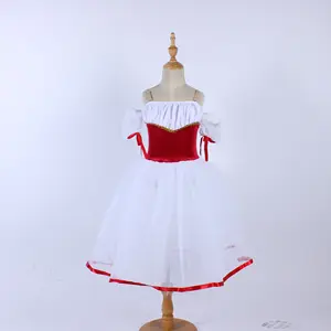 Профессиональное балетное платье для девочек, красная бархатная одежда для вечеринки, танцевальный костюм с пышными рукавами