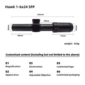30mm 튜브 직경 및 ED 유리 광학 기능을 갖춘 Hawk 1-6X24 SFP 시차 보정 조명 전술 사냥 범위 - Product Image 5